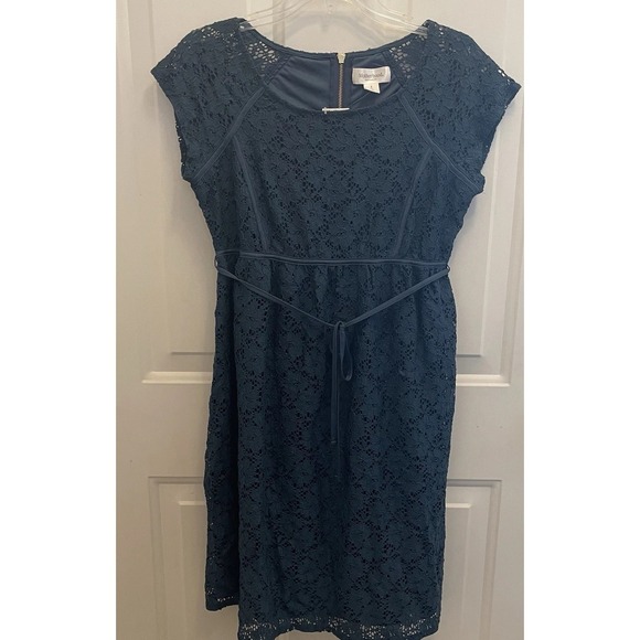 Motherhood Maternity Blue Lace Short Sleeve Tie Front Dress Blue Size S Party - Picture 2 of 9
